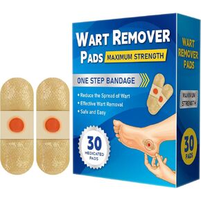 WABRINY Wart Remover Pads, Maximum Strength One Step Bandages for Hands Neck Feet Fingers, 30 Treatments-0507D