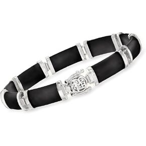 Ross-Simons Black Agate Good Fortune Bracelet in Sterling Silver