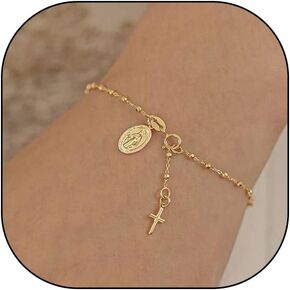 GIGB PBDK Gold Cross Beads Virgin Bracelet for Women Bohemia Vintage Crucifix Rosary Statement Bangles Minimalist Cross Bracelet Catholic Jewelry Accessories