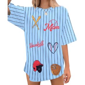 Baseball Shirts for Women Oversized Baseball Mom Shirts Game Day Fan Short Sleeve Tops Baseball Heart Graphic Tees