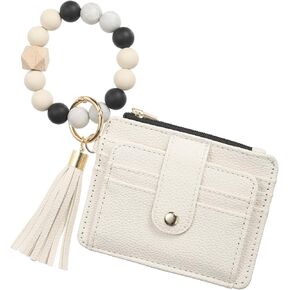 محفظة بطاقة ائتمان صغيرة مع حبات المعصم في سلسلة المفاتيح ، حامل بطاقة الجلود - 8 فتحات بطاقة و 1 معرف و 1 سحاب جيب ، طباعة الفراولة in Kuwait