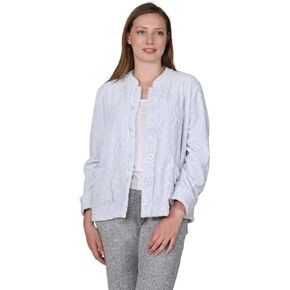 La Cera Women's Fleece Rose Sculptured Sculptured Sculprity مع طوق الماندرين والأكمام الطويلة والجيوب الأمامية وإغلاق الأزرار