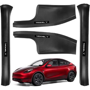 لـ Tesla Model Y Door Sill Protector 2019-2024 5 مقعد | حراس ألواح الكربون الأمامية والخلفية (4 أجهزة كمبيوتر) | حماية ركلة ، حراس الحافة | نماذج غير مناسبة 7 مقاعد