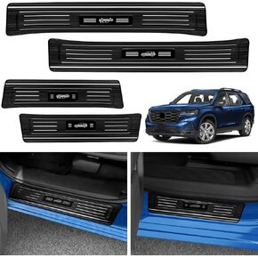 YOJOJOCO 4PCS Door Sill Protector for Honda Pilot 2025 2024 2023 Accessories Black Brushed Stainless Steel Front and Rear Door Car Pedal Kick Guards Protection