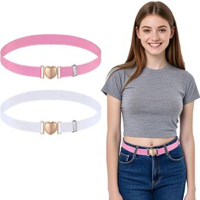 2 PCS حزام الفتيات ، حزام الخصر الفتيات للفساتين ، مشبك حزام على شكل قلب ، أحزمة صغيرة لحجم الخصر 15-28 "، أحزمة امتداد مرنة للباس الجينز (اللون الأبيض)