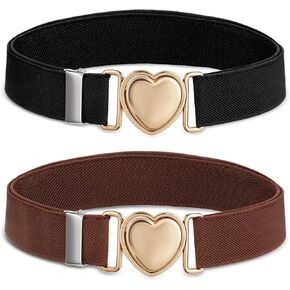 2 Pcs Girls Belt for Waist Size 15-30", Elastic Belts for Toddler Kids, Kids Elastic Belt for Girls, Kids Elastic Stretch Belts, PU Leather Waist Belt Adjustable with Heart Buckle