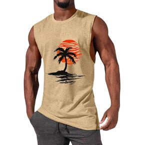 Mens Tank Tops Casual Summer Beach Vacation Hawaiian Graphic Muscle Gym Palm Tree Sleeveless Tee Shirts