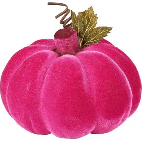 Primitives by Kathy Flocked Neon Pumpkin - Halloween Decor, Neon Pumpkin with Faux Greenery Accent, Perfect for Blacklight Displays, Made of Plastic and Flocking (Pink)