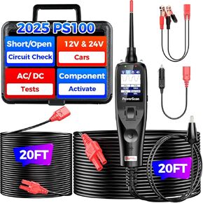 2025 Autel PowerScan PS100 Power Proper Probe Tester ، 12-24V Automotive Electrical Open/Short Breaker Finder ، أداة اختبار تنشيط المكون ، اختبار FUSE RELAY TRALAY AC/DC ، كابل 40 قدمًا ، لسيارات 99 ٪