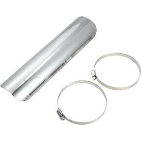 Motoforti Universal Motorcycle Exhaust Pipe Heat Shield Curved Motorbike Heat Insulation Cover, 225x60mm, Durable, Stainless Steel, Silver Tone, 1 Set