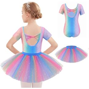 Zaclotre Girls Ballet Ballet ثياب قصيرة القوس Bow Back Tutu Ballerina Costume Toddler Dance Dance Outfit Combo