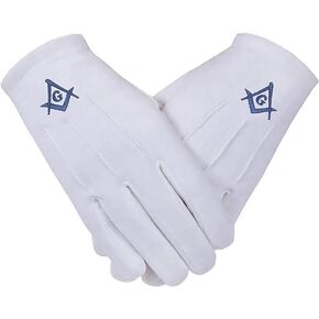 Blue Square و Compass Masonic Domproided Cotton Gloves - [White & Blue]