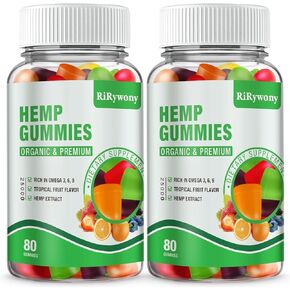Hemp Gummies (2 Packs), High Potency Edible Gummies Extra Strength Organic Hemp Oil Extract Vegan Bear Gummy - 160 Counts Candy