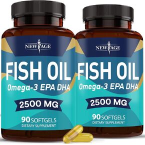 NEW AGE Omega 3 Fish Oil Supplement - Non GMO - EPA, DHA Fatty Acids Gluten Free (270 Softgels (Pack of 3))