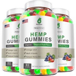Hemp Gummies High Strength - 100% Natural Hemp Oil Infused Gummies Great for for Deep Bedtime, Relax, Pain - 3 Packs Hemp Gummy