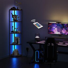 ZOUTOG 5 Tier Corner Shelf with LED Light, 62 Inch Tall Standing Narrow Bookshelf for Small Space with Storage Rack, Wooden Plant Corner Display Shelf with Metal Frame for Bedroom, Living Room