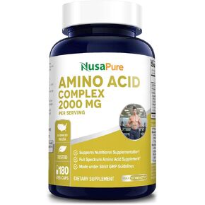 NusaPure Amino Acid Complex Blend 2000 mg-180 Caps (Non-GMO, Gluten-Free)