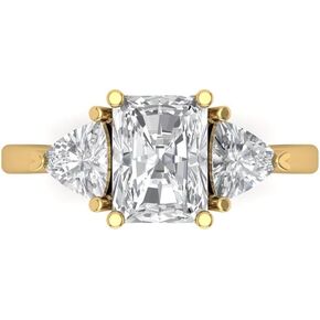 3.0ct Emerald cut 3 stone Solitaire Lab Created White Sapphire Designer Anniversary Bridal Engagement Ring 14k Yellow Gold