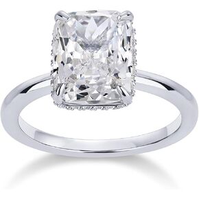 Pavoi 14k Gold Plated 3.5ct مربع مشع مشاركة الزركونيا المشاركة ووعد الوعد للنساء - خاتم هالو المخفي