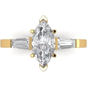Clara Pucci 2Ct Marquise Cut Three-Stone Moissanite Engagement Ring - Solid 14K Yellow Gold