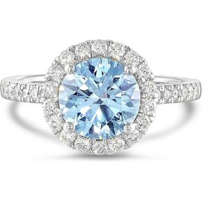 IGI Certified 2 1/2 Carat Lab Grown Diamond Blue Halo Ring for Women I 14k White Gold Ring for Her w Side Stones (G-H, VS1-VS2, 2.5 cttw) Engagement Promise Anniversary Ring Size 6 to 8