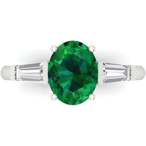 Clara Pucci 2.5 CT Oval Cut VVS1 محاكاة الزمرد-حلقة بيئة ثلاثية الحجارة للنساء-الذهب الأبيض الصلبة 14K-التخرج من الحجر الولادة أو هدية الزفاف الذكرى السنوية (الحجم)