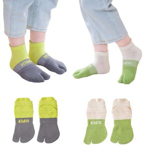 2 Pairs Cotton Two Toe Split Tabi V Socks Athletic Running Breathable Mesh Seperated Socks for Kids Girls Boys 3-12 Years