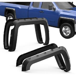 Smooth Black Pocket Bolt-Riveted Fender Flares Compatible for 2014-2019 Chevrolet Silverado 1500 2500 3500HD 97.6" 78" Fleetside Beds Front Rear Wheel Flare Paintable 4PCS