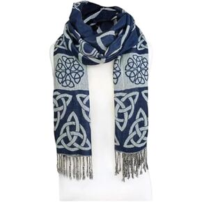 Trinity Knot Scarf for Women, Navy Knot Design Made in Ireland, Celtic Gift, Blue