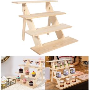 Zyp 4 Tier Wood Cupcake Display Tool Free Retail Cookie Display Riser ، Rustic Tiered Table Display Stand for Ponders Home Wedding Party ، Nature