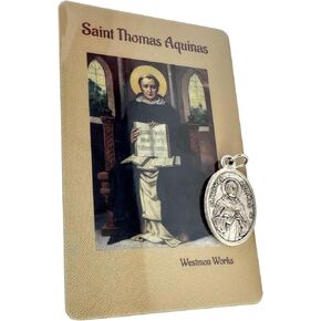 Westmon Works St Thomas Aquinas Medal Set Italian Metal Medallion with USA Made Saint Prayer Holy Card
