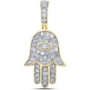 Jewels By Lux 10K Yellow Gold Mens Round Diamond Hamsa Hand Of Fathima Charm Pendant 1/4 Cttw