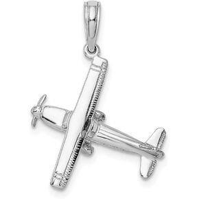 Solid 14K White Gold 3-D Wing Airplane Charm Souvenir Pendant - 18mm x 18mm