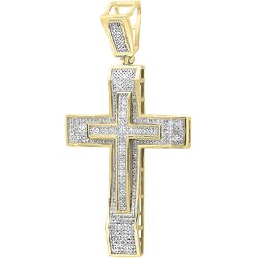 Dazzlingrock Collection 2.00 Carat Round White Diamond Micro-pave Men's Cross Pendant (The Big-bail can pass upto 3.5mm Thick Chain) in 18K Yellow Gold Plated 925 Sterling Silver