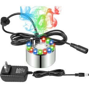 Mist Makers, Indoor Fogger Water Fountain Pond Mini Fog Machine Atomizer Air Humidifier with 12 LED, Atomizer Fogger Perfect for Halloween, Christmas and Other Holidays(Aluminum)