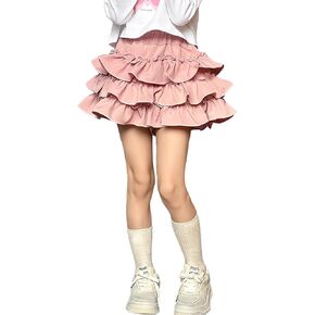 Girl's 3-Layer Skirts Mini Flared Pleated Cute Ruffle Toddler Pink Tiered Skorts Summer with Shorts Underneath