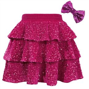 Zando Girls Sequin Skirt Kids Sparkly Skirt Girls Metallic Skirt Girls Tinsel Skirt Girls Tulle Skirt with Bow Hair Clip