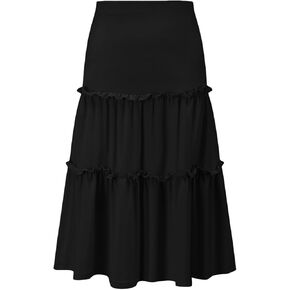 Girls Casual Boho Maxi Skirt Long Swing High Waisted Elastic Ruffled Tiered Skirts