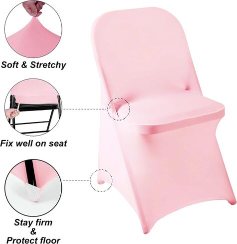 Howhic Folding Chair Covers for Party 12pcs, White Universal Spandex Chair Covers for Folding Chairs, Stretchy Fitted Chair Covers for Wedding, Party, Banquet, Conference (12pcs, White) in Kuwait