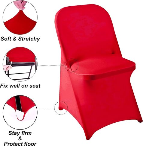 Howhic Folding Chair Covers for Party 12pcs, White Universal Spandex Chair Covers for Folding Chairs, Stretchy Fitted Chair Covers for Wedding, Party, Banquet, Conference (12pcs, White) in Kuwait