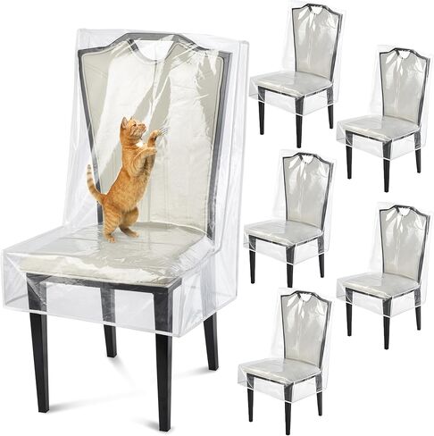 Dining Chair Covers, Waterproof Kitchen Chair Protectors,Clear Plastic Seat Chair Protector,Keep Your Chair Away from Water Dust Stain and Pet Claws W/21 x D/18(Fits 16-23",4 Pack) in Saudi Arabia