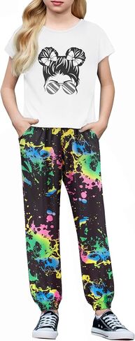 Arshiner Girls Clothes 2 Piece Summer Outfits Drop Shoulder Top Pullover Sweatpants Jogger Set Sweatsuits Tracksuits 6-14Y in Kuwait