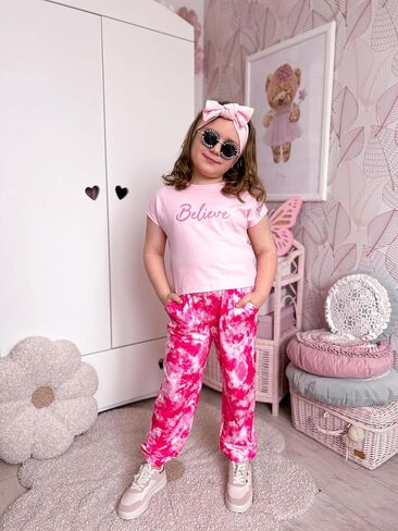 Arshiner Girls Clothes 2 Piece Summer Outfits Drop Shoulder Top Pullover Sweatpants Jogger Set Sweatsuits Tracksuits 6-14Y in Kuwait