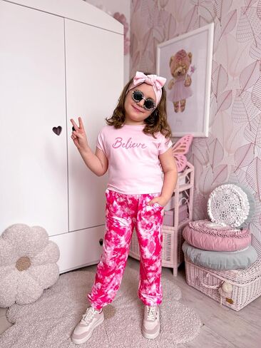 Arshiner Girls Clothes 2 Piece Summer Outfits Drop Shoulder Top Pullover Sweatpants Jogger Set Sweatsuits Tracksuits 6-14Y in Kuwait