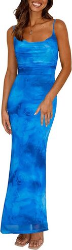 Owin Women Summer 2025 فساتين الأزهار بلا أكمام شبكية طويلة bodycon maxi فستان السباغيتي حزام زفاف فستان ضيف in Kuwait