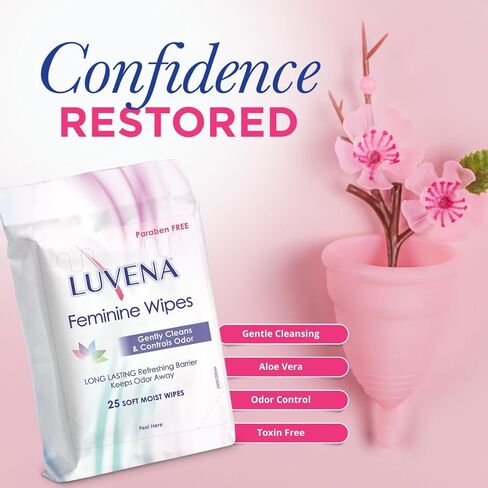 Luvena Feminine Wipes - Soft Wet Wipes for Women - Refresh & Resist Odor - Gynecologist Tested - Travel Friendly Cleansing Cloths - Cucumber Scented (25 Count, 1 Pack) in Kuwait