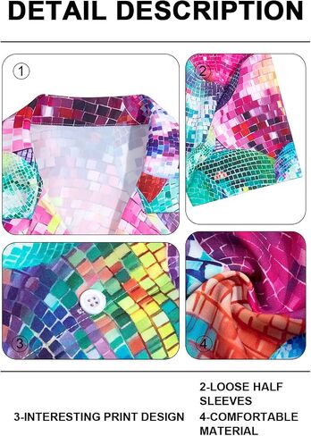 80s 90s Outfits for Women Disco Outfit Neon Shirts Retro Themed Party Hawaiian Button Down Short Sleeve Blouse Tops in Saudi Arabia