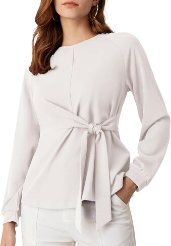 GRACE KARIN 2024 Women's Elegant Peplum Tops Tie Front Long Sleeve Shirts Dressy Casual Blouses Work Tunic Tops in Saudi Arabia
