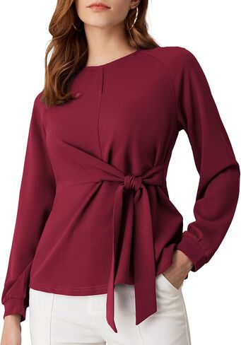 GRACE KARIN 2024 Women's Elegant Peplum Tops Tie Front Long Sleeve Shirts Dressy Casual Blouses Work Tunic Tops in Saudi Arabia