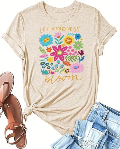 Womens Vintage Flowers Shirts Let Kindness Bloom Be Kind Floral Wildflowers Graphic Tee Casual Short Sleeve Tops in Kuwait